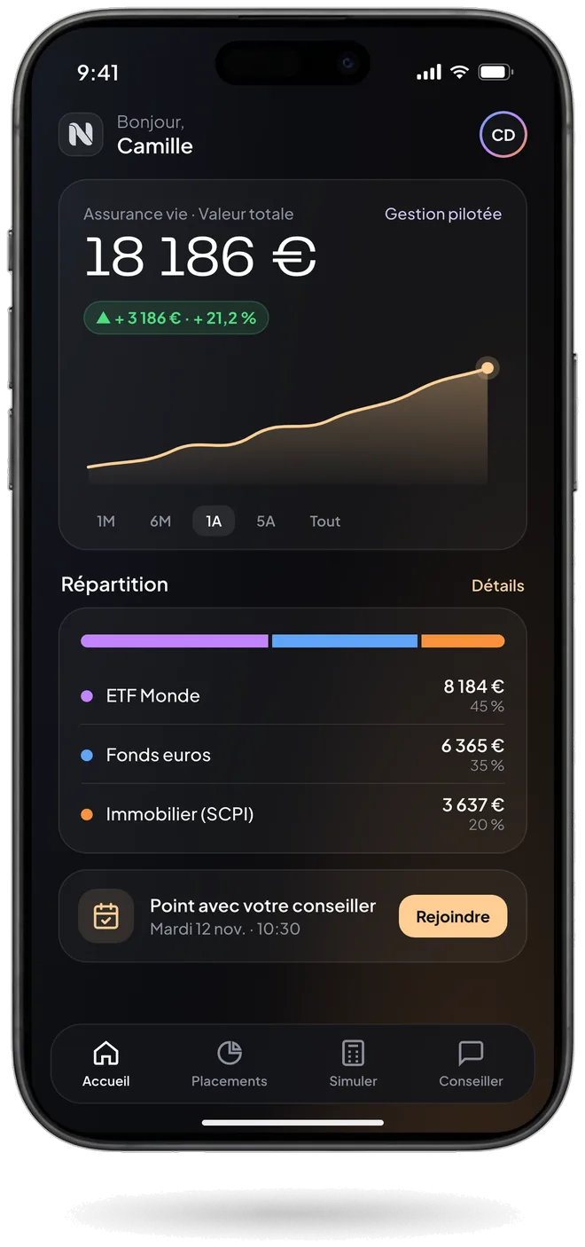 Application Nvestir : suivi de l'assurance vie sur iPhone